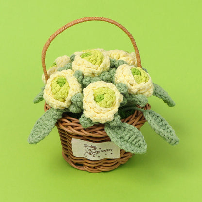 Crocheted Rose Blossom flower basket