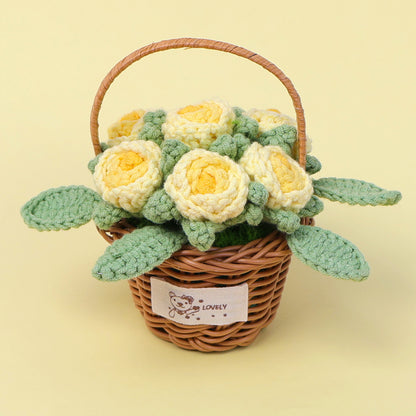 Crocheted Rose Blossom flower basket