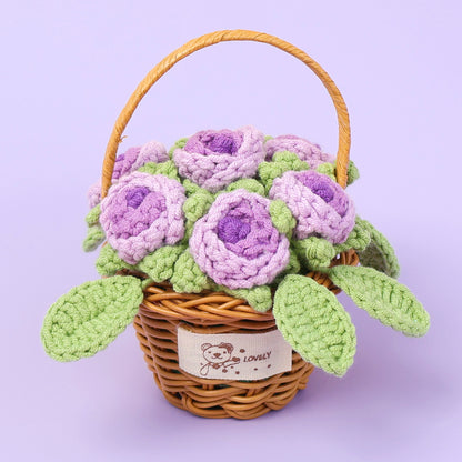 Crocheted Rose Blossom flower basket