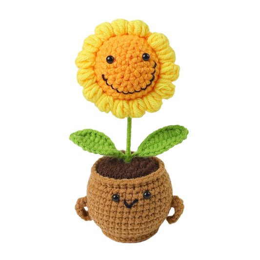 Crocheted Sunflower Smiley Potted Plant