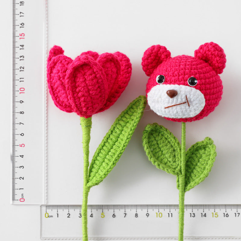 Crocheted Tulip & bear bouquet matching