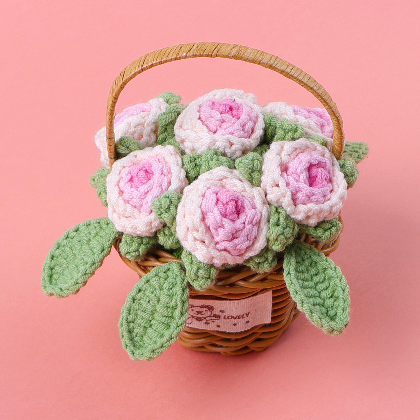 Crocheted Rose Blossom flower basket