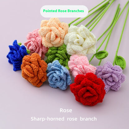 Crocheted Pointed Rose Branch Rhombus Petals