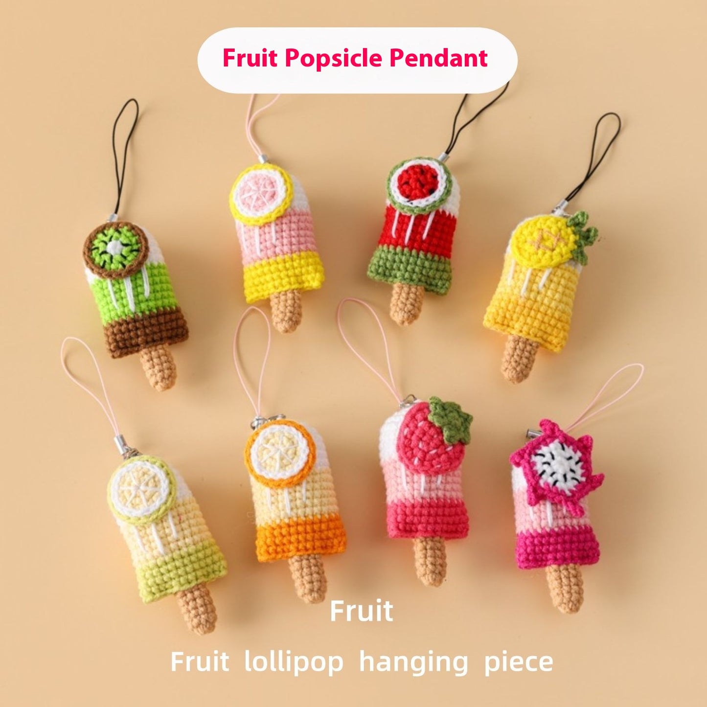 Crocheted Fruit popsicle pendant