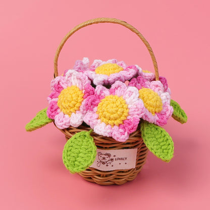 Crocheted Sunflower mini flower basket