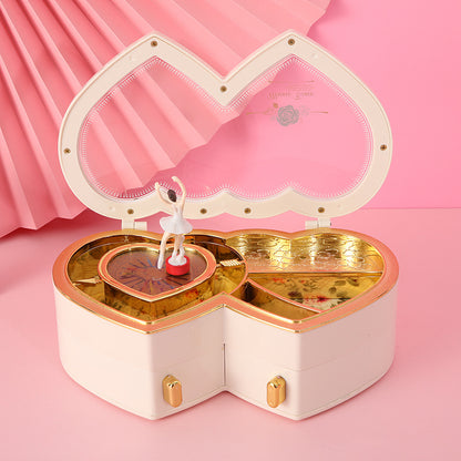 Double Heart Dancing Girl Music Box Jewelry Box