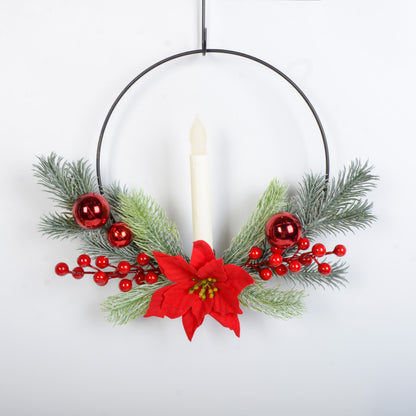 Christmas wreath metal wall hanging simulation plant red fruit pine needles festival layout decoration home holiday party