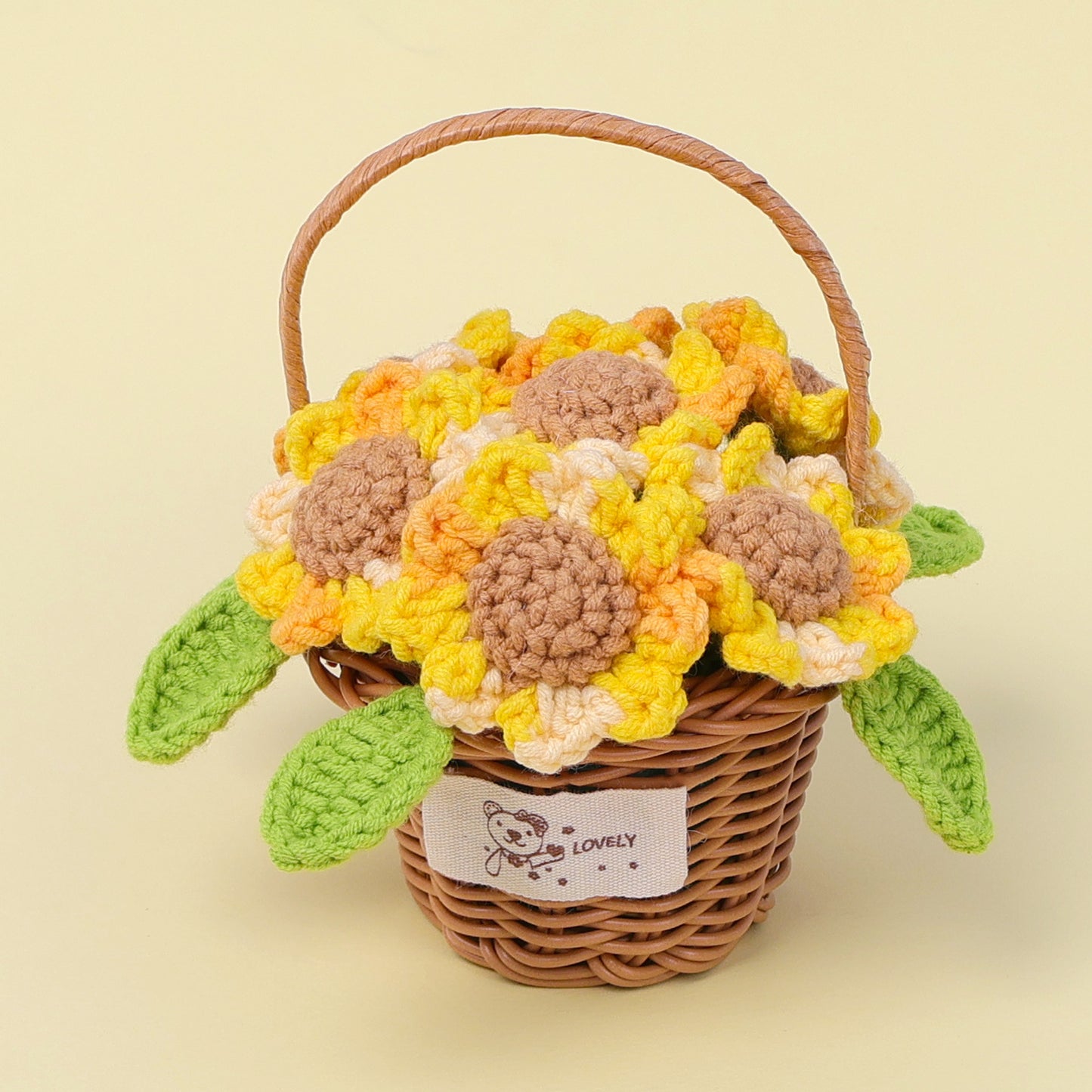 Crocheted Sunflower mini flower basket