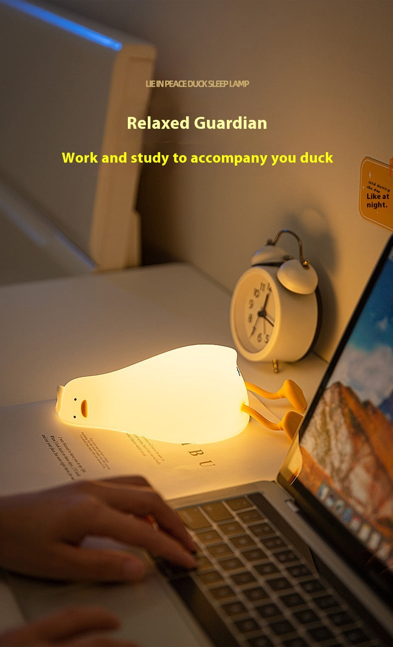 Lying duck night light bedroom charging children's sleep companion gift bedside lamp creative silicon Film pat lights