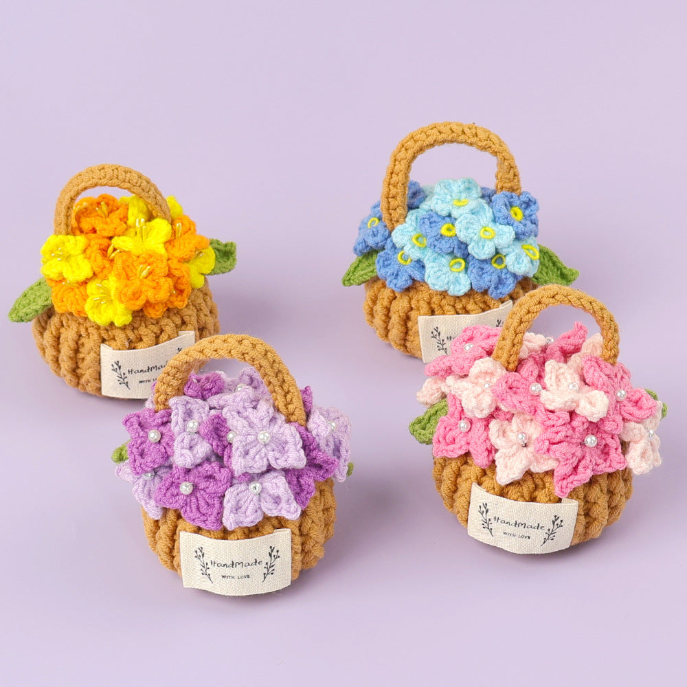 Crocheted Flower mini flower myosotis basket potted plant