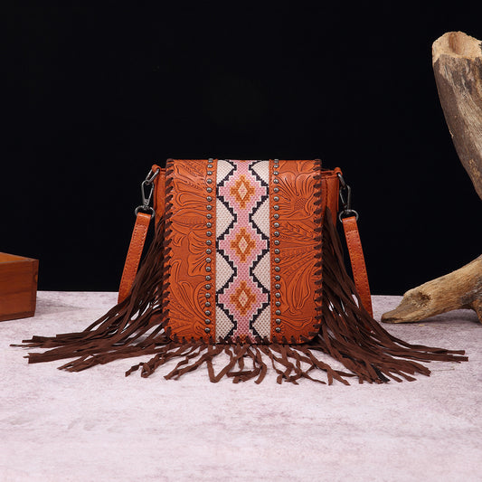 Bohemian style leather carving one-shoulder crossbody women's bag
