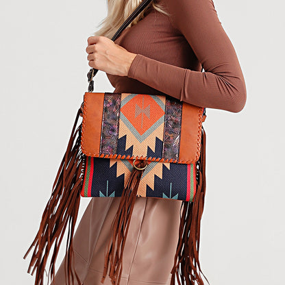 Retro hand-woven mustard cotton and linen one-shoulder crossbody women's bag