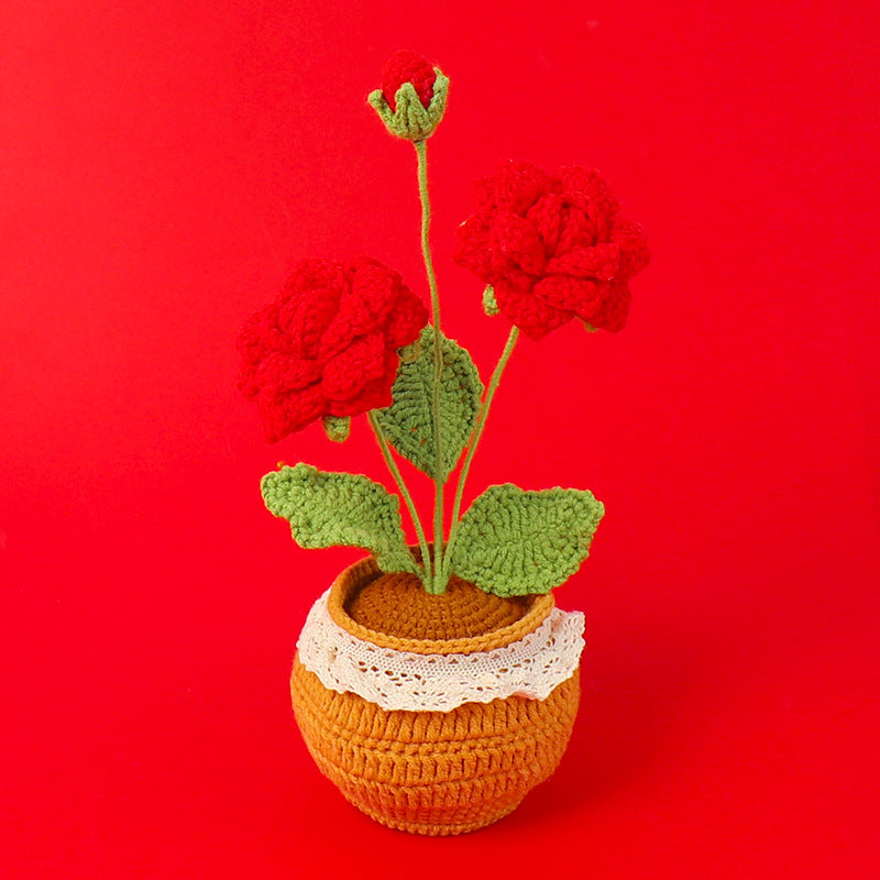 Handmade Crocheted wool Rose potted plant