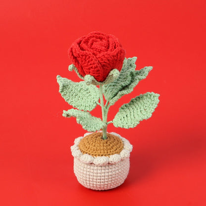 Handmade Crocheted Wine Glass Rose Potted Plant