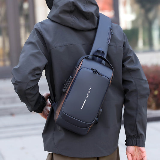 Men's motorcycle chest bag, shoulder bag, casual sports waist bag, small backpack, multi-functional crossbody men's bag password lock