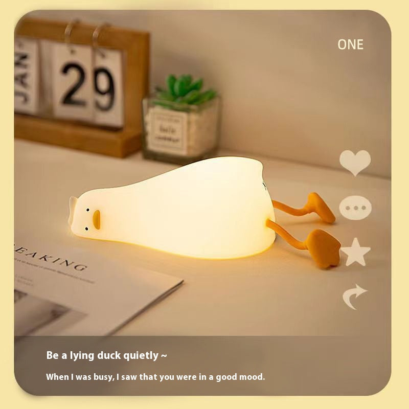 Lying duck night light bedroom charging children's sleep companion gift bedside lamp creative silicon Film pat lights