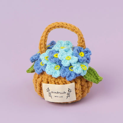 Crocheted Flower mini flower myosotis basket potted plant