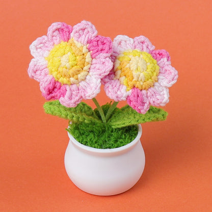 Handmade Crocheted wool sunflower potted plant