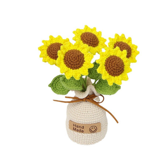 Handmade crocheted wool sunflower potted plant