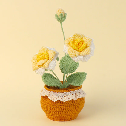 Handmade Crocheted wool Rose potted plant