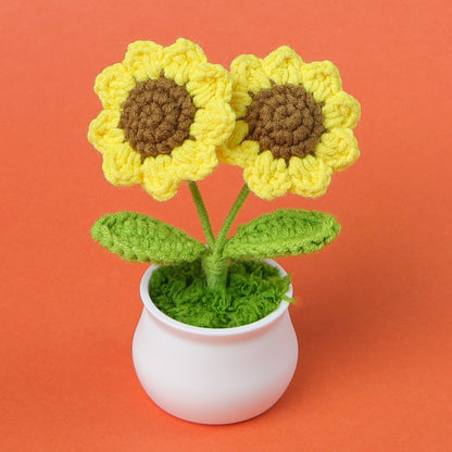 Handmade Crocheted wool sunflower potted plant