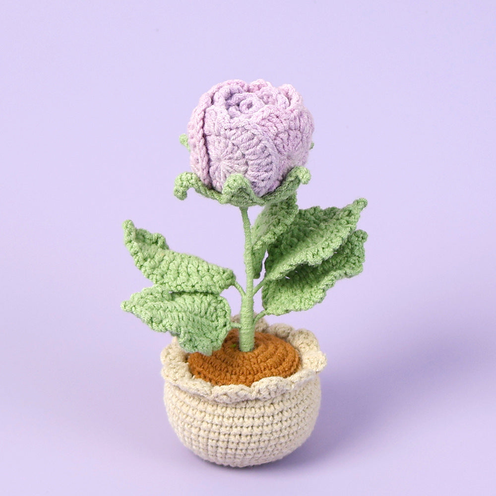 Handmade Crocheted Wine Glass Rose Potted Plant