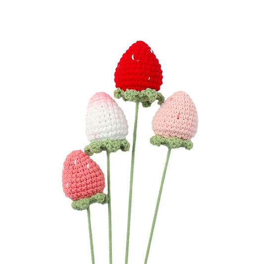 Hand crocheted red strawberry flower branches