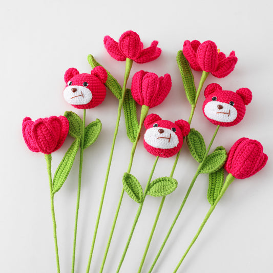 Crocheted Tulip & bear bouquet matching