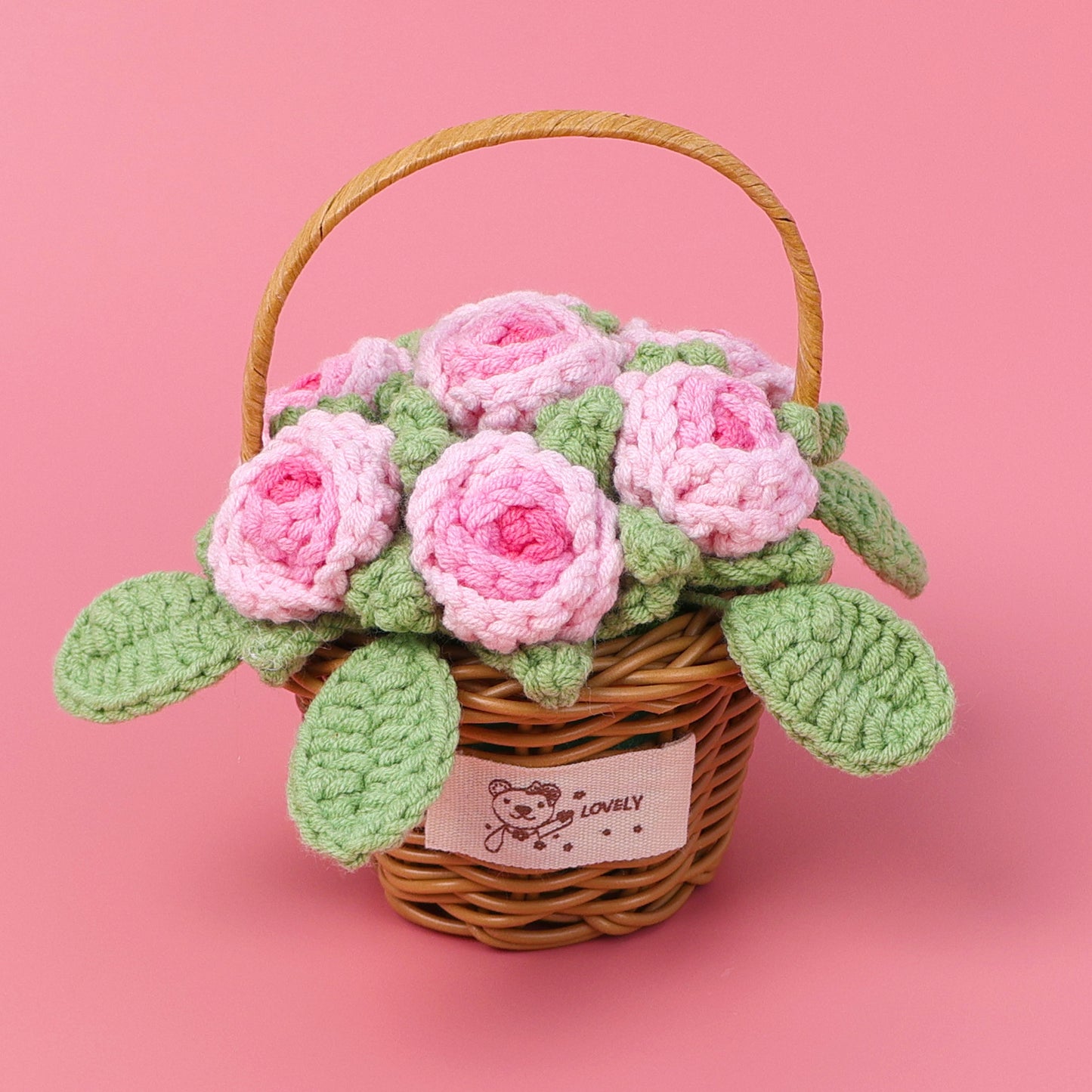 Crocheted Rose Blossom flower basket