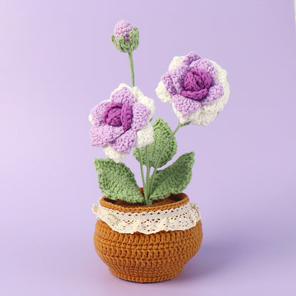 Handmade Crocheted wool Rose potted plant