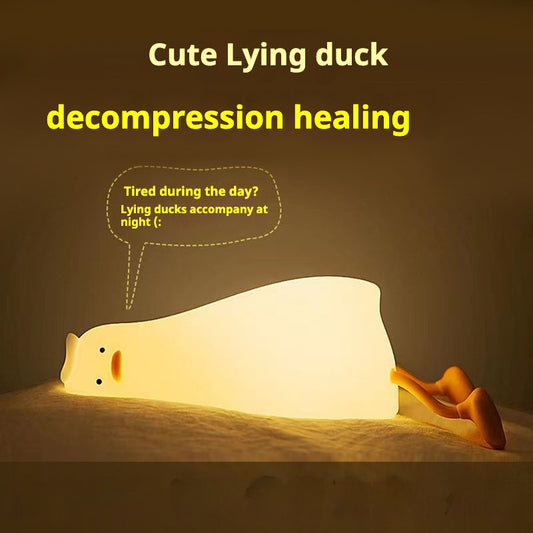 Lying duck night light bedroom charging children's sleep companion gift bedside lamp creative silicon Film pat lights