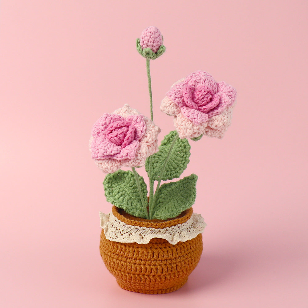 Handmade Crocheted wool Rose potted plant