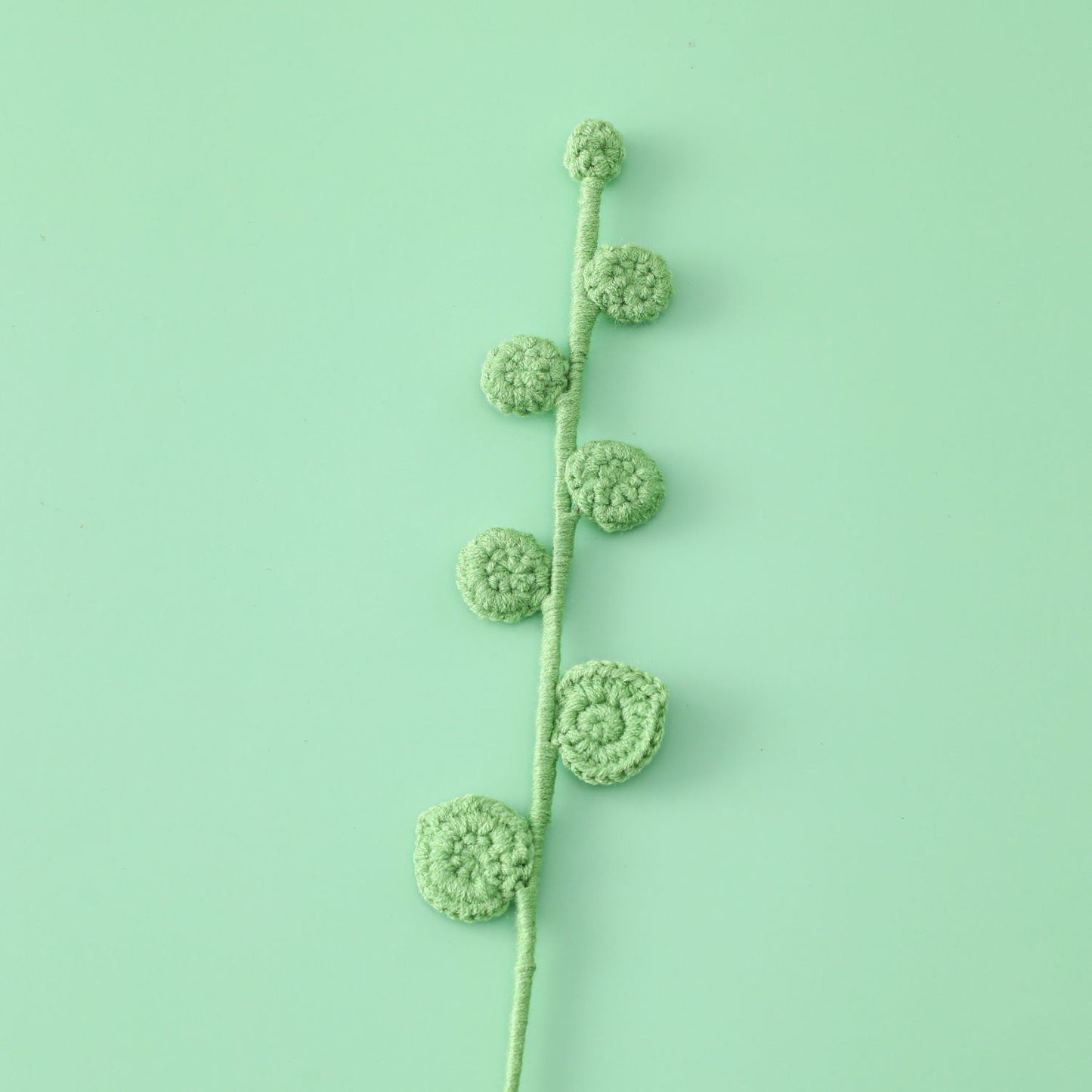 Hand-crocheted 7-leaf eucalyptus leaves