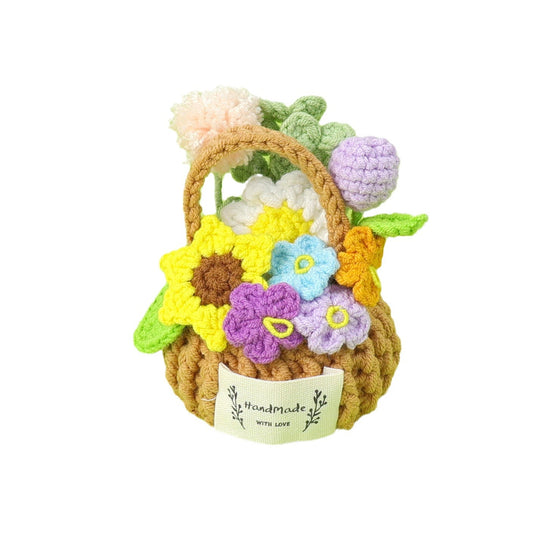 Crocheted Flower mini flower basket sunflower daisy tulip potted plant