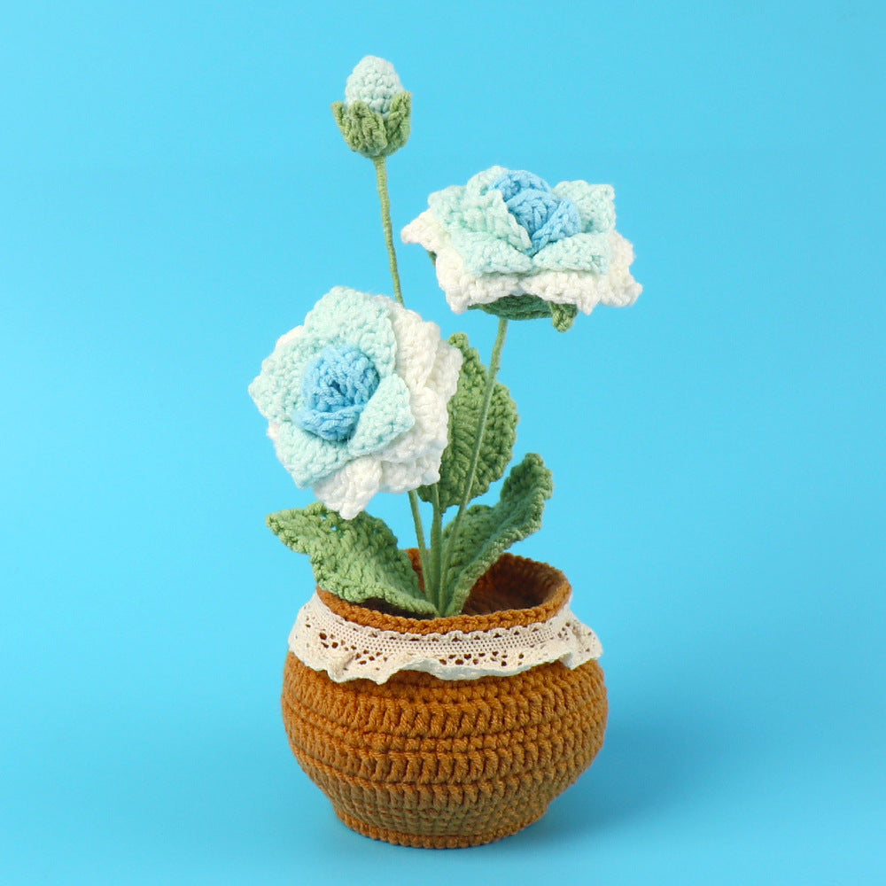 Handmade Crocheted wool Rose potted plant