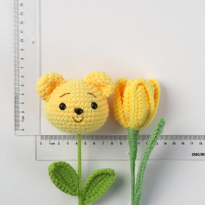 Handmade crocheted  bears and cute yellow tulips