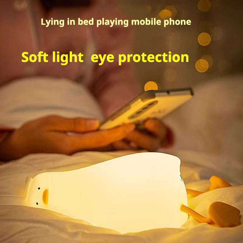 Lying duck night light bedroom charging children's sleep companion gift bedside lamp creative silicon Film pat lights