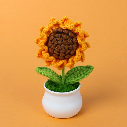 Handmade Crocheted wool sunflower potted plant