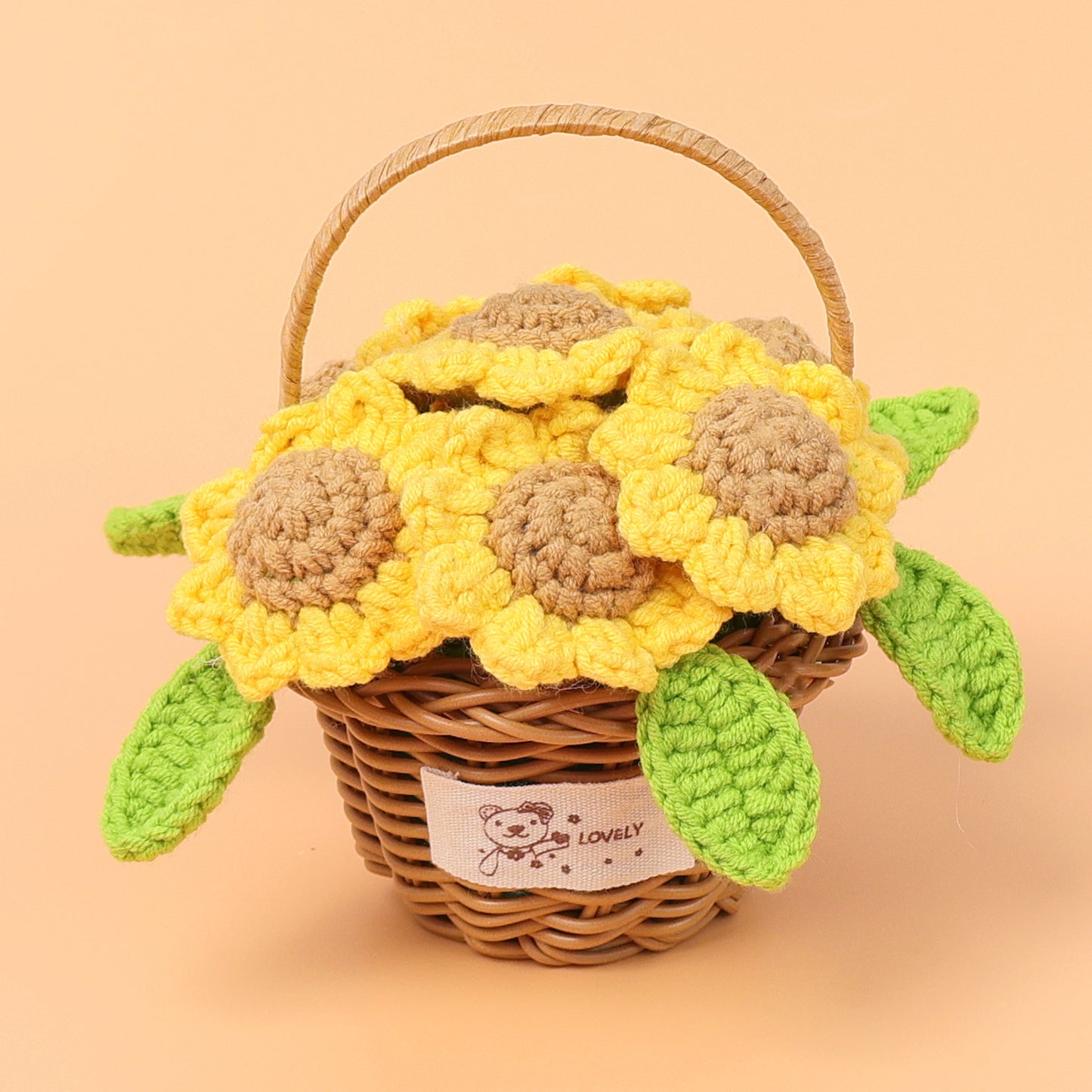 Crocheted Sunflower mini flower basket