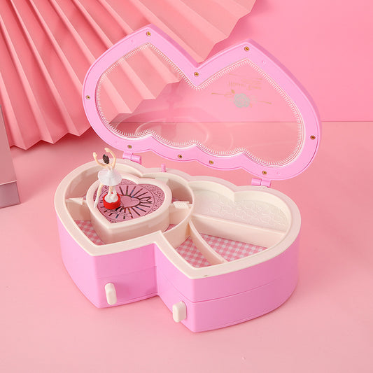 Double Heart Dancing Girl Music Box Jewelry Box