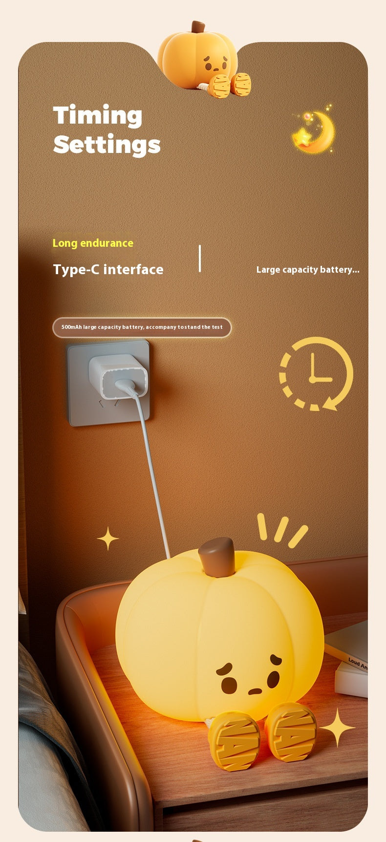 Pumpkin silicone night light bedroom sleep light bedside pat light