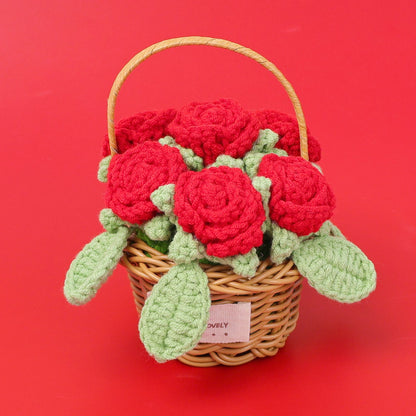 Crocheted Rose Blossom flower basket