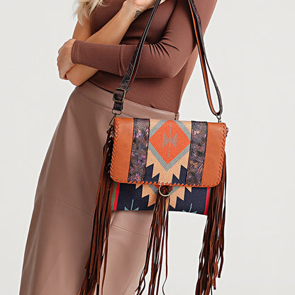 Retro hand-woven mustard cotton and linen one-shoulder crossbody women's bag