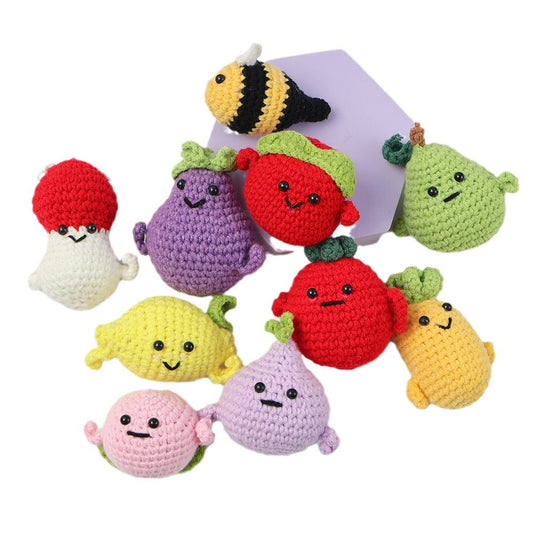 Crocheted fruits and vegetable dolls