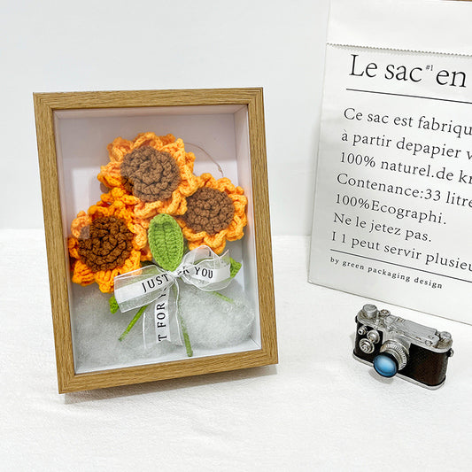 Hand-woven creative ornaments simulated sunflower photo frame desktop ornaments bouquet finished gift