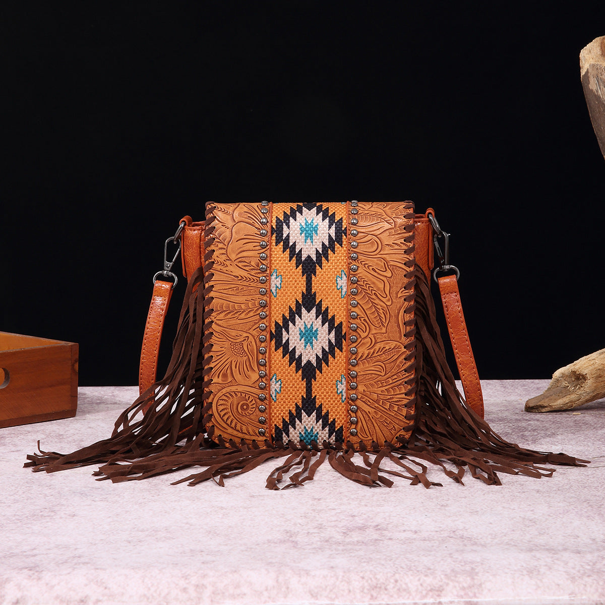 Bohemian style leather carving one-shoulder crossbody women's bag