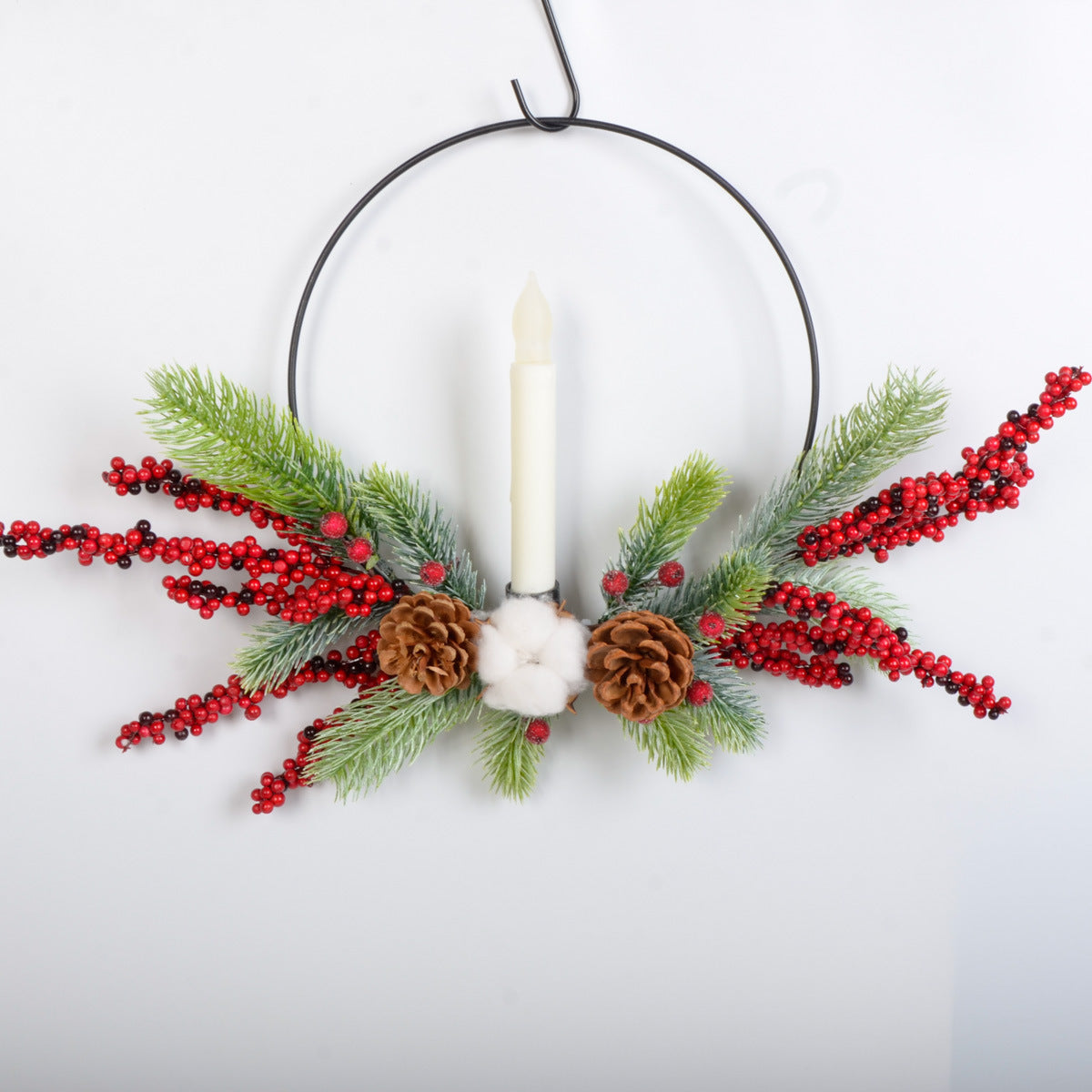 Christmas wreath metal wall hanging simulation plant red fruit pine needles festival layout decoration home holiday party